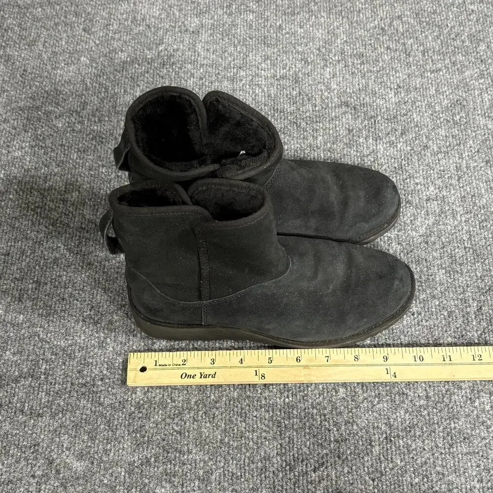 UGG Ankle Boots Womens Size 6.5 Black Suede Shearling Lined Wedge 1012497
